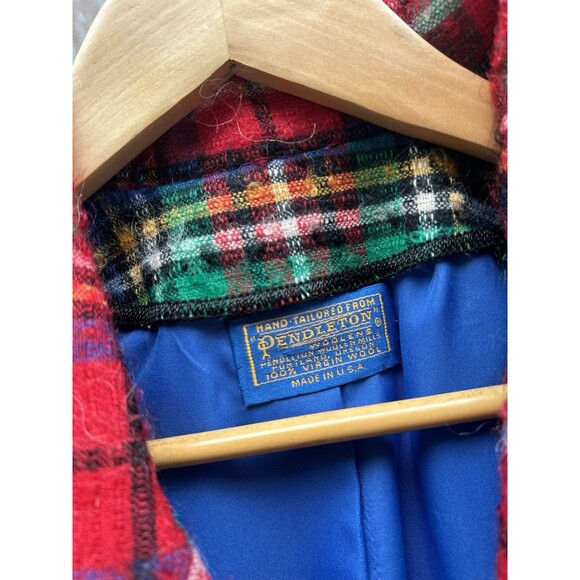 Vtg Pendleton Virgin Wool Blazer Jacket Womens Red Plaid Made USA 10 M Holiday - Picture 3 of 9